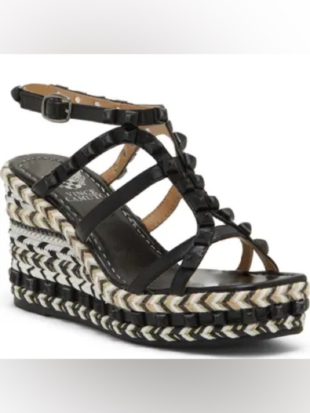 Vince Camuto Black Braided Espadrille Wedge Sandal more like 5.5-6